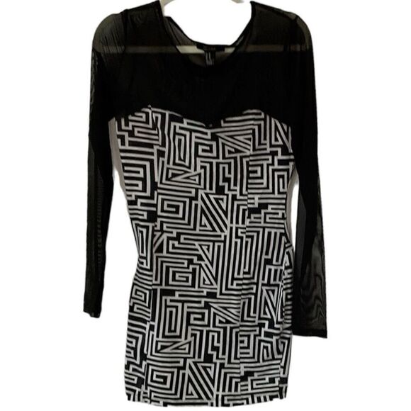 Forever 21 Geometric Design BodyconMini Dress with Mesh M - Picture 1 of 4